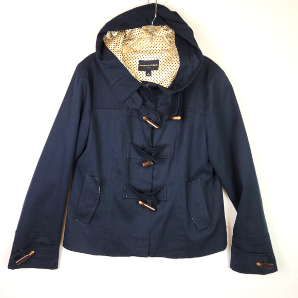 Banana Republic Jackets & Blazers - Banana Republic Womens Toggle Button Navy Hooded Coat Size Medium Blue Zip Up